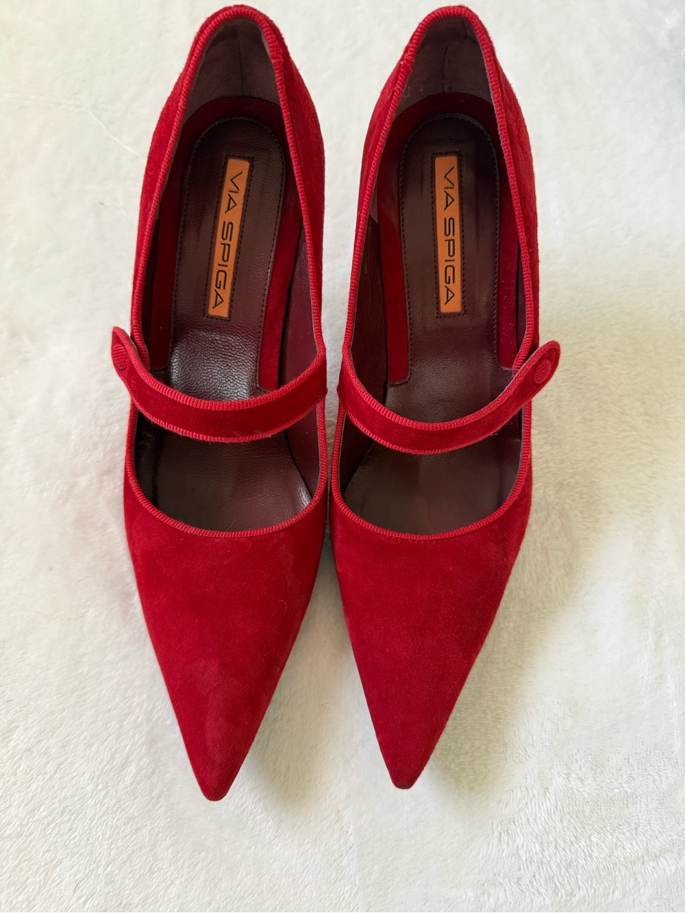 Via Spiga Red Suede Mary Jane Pumps | Made in Italy | Size 8 - Picture 3 of 10